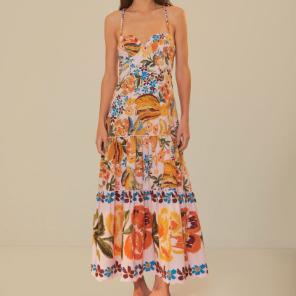 Farm Rio | Spring Bananas Pink Midi Dress M